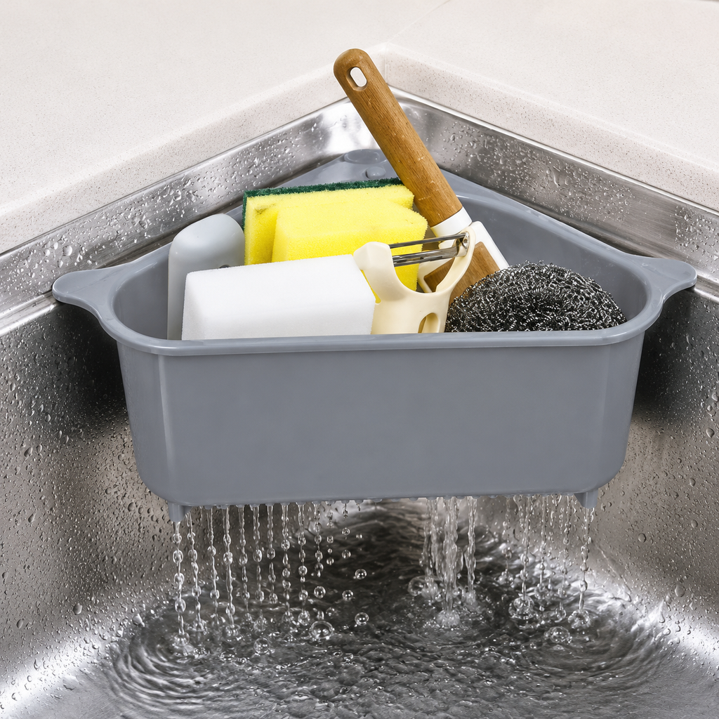 Kitchen Sink Corner Basket Strainer – Multi-Functional Triangle Drain Storage Basket