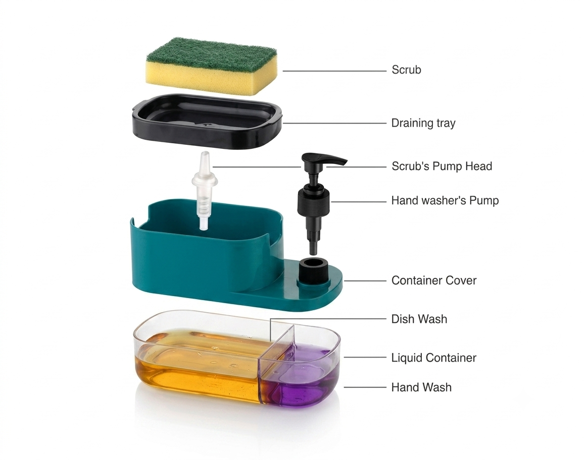 🧽 3-IN-1 SOAP DISPENSER WITH COMPACT SPONGE