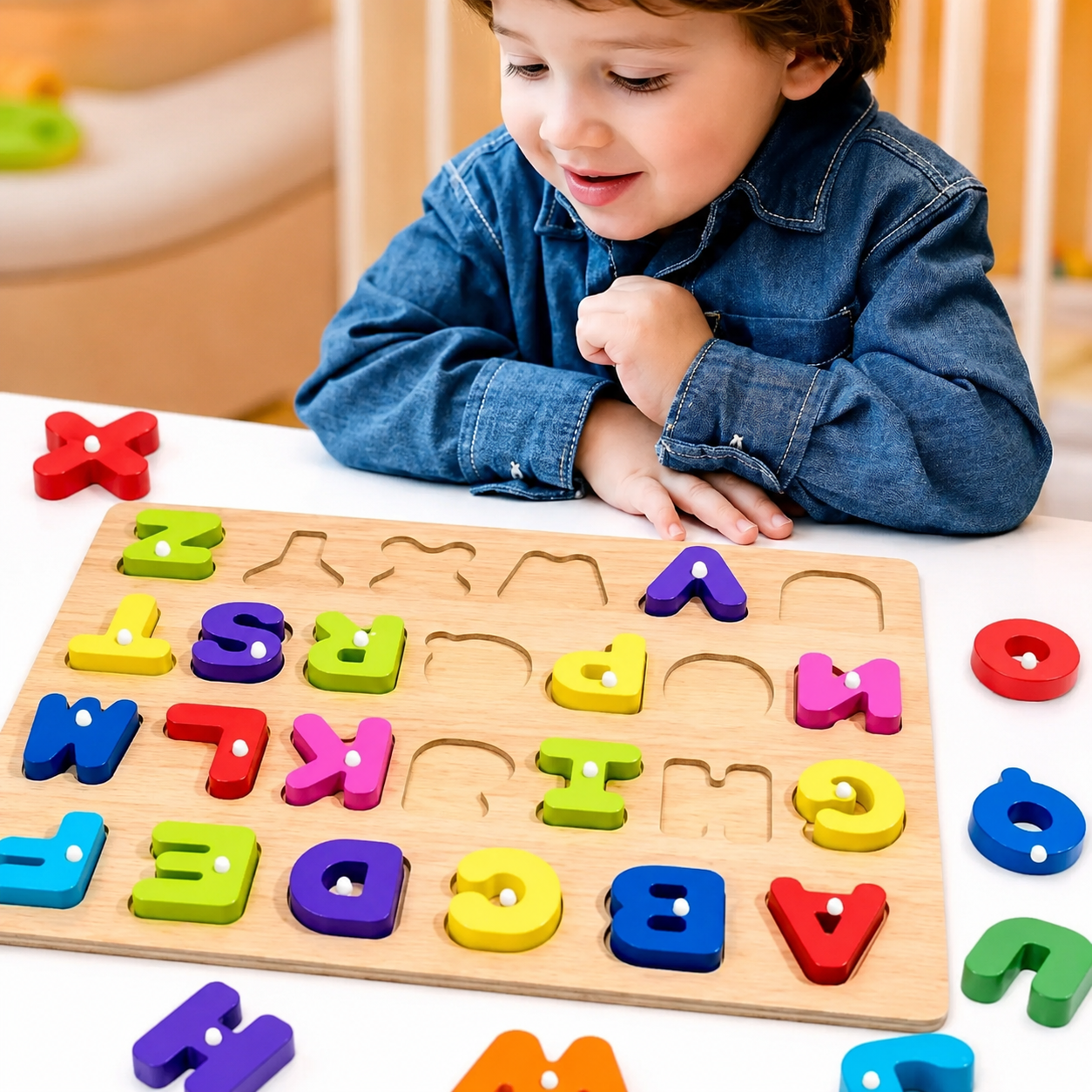 Kids Wooden A to Z Alphabet Puzzle Board | Colorful Educational Learning Toy for Kids 🔤🌈