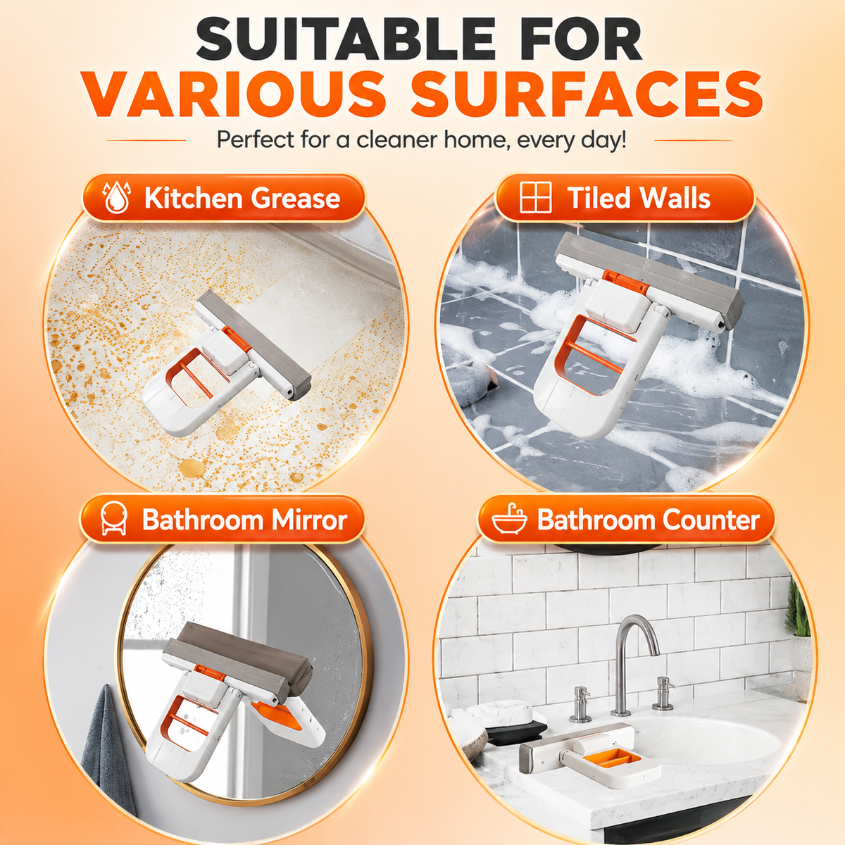 2-in-1 Foldable Cleaning Mop & Squeegee | One-Hand Kitchen & Bathroom Cleaner